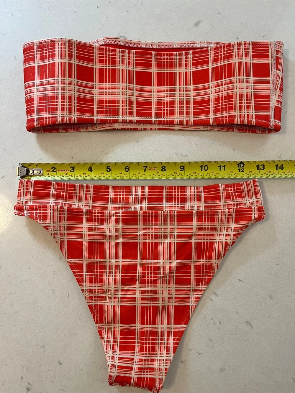 Triangl swimwear Coral Plaid Bandeau Bikini Size M